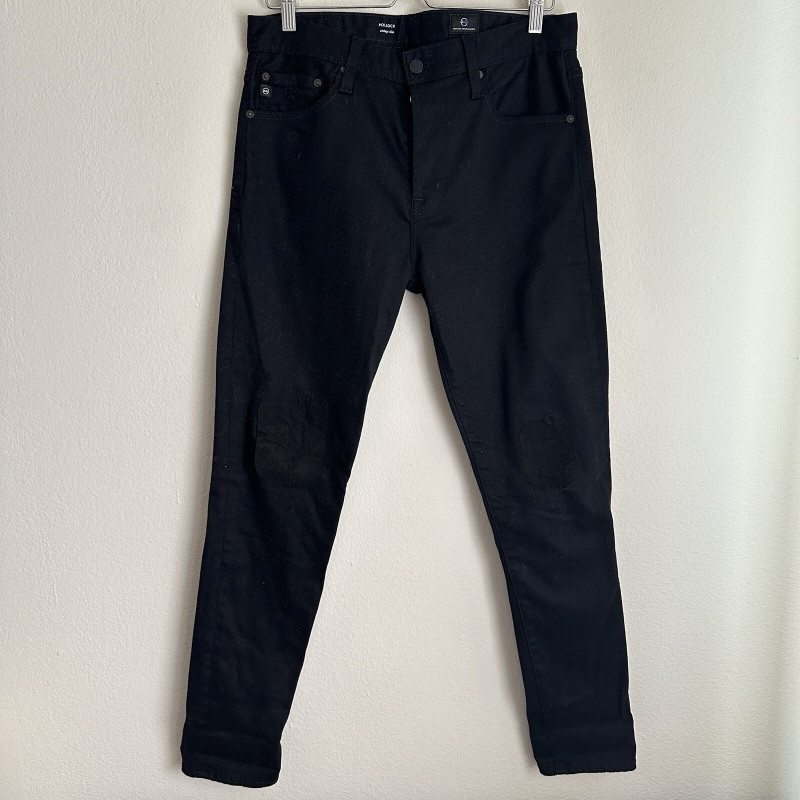 Ag Adriano Goldschmied Pollock Jeans 30x32 Black Vintage Slim Fit Distressed